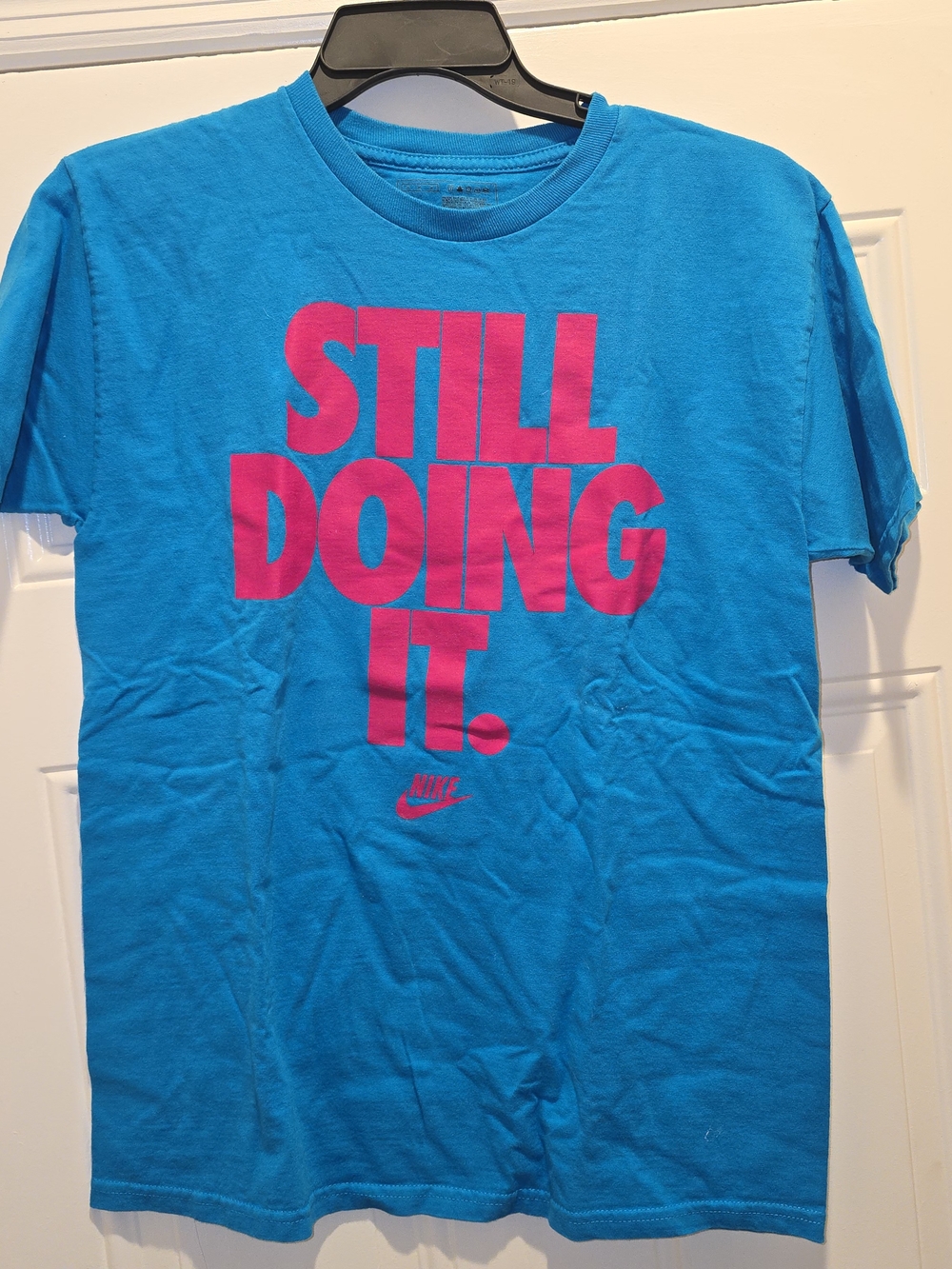 Nike Bright Blue Short-Sleeve Tee with Pink 'STILL DOING IT' Graphic